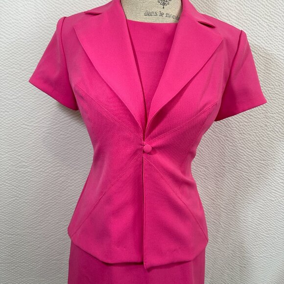 Vintage Dawn Joy 2 pc business casual Sheath Dress & Jacket Bubble Gum Pink - Picture 2 of 11